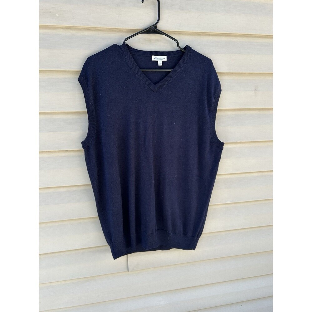 Peter Millar Cashmere Wool Blend Sweater Vest Mens Large Navy Golf Preppy V Neck
